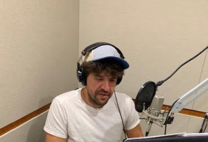 Karl Deisseroth recording the Projections audiobook in a studio