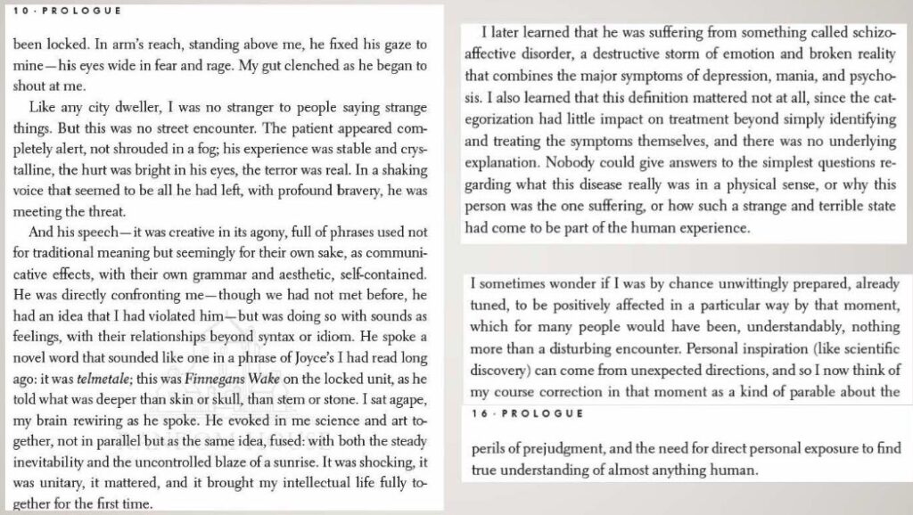 Two pages from the Prologue to Projections, including the line “Personal inspiration (like scientific discovery) can come from unexpected directions”